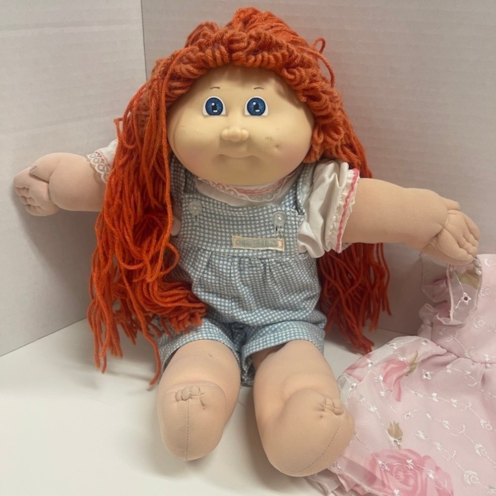 Vintage Cabbage Patch Kids Doll Red Yarn Hair Blue Eyes Coleco 1978 1982 16in